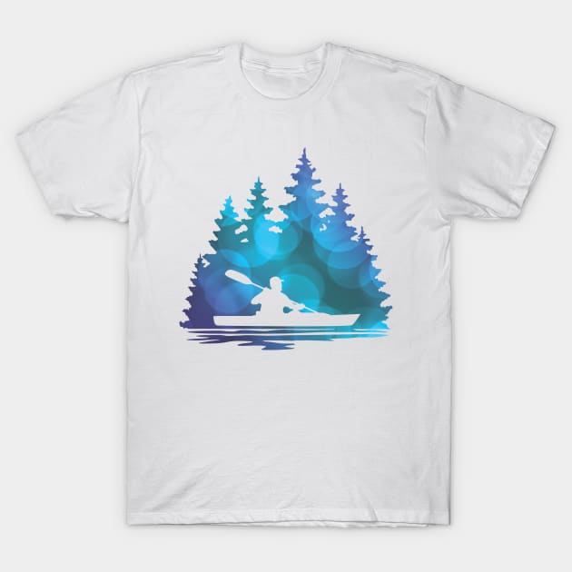 Blue Abstract Kayaker Silhouette T-Shirt by SAMMO